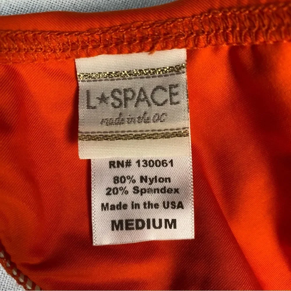 L*Space Orange Fringe Halter Bikini Top Womens Size M Made in USA